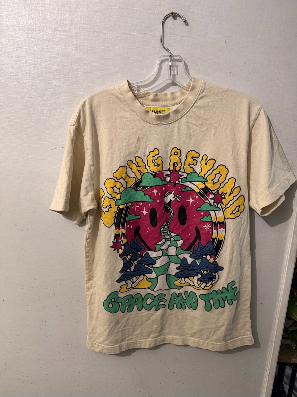 Arket Cream Short-Sleeve Tee with Colorful Retro Space Graphic